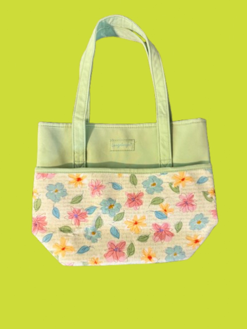 Longaberger Light Green Floral Mini Tote